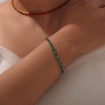 color: E346-Green Zircon Steel Color Bracelet -15+5cm