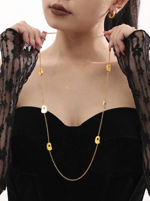 French Style Natural White Sea Shell Long Twin Necklace Light Luxury Stainless Steel Sweater Chain Autumn and Winter