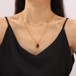 Maillard Simple Grace Personality M Bead Chain Ornament Irregular round Brand Tigereye Pendant Stainless Steel Necklace