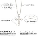 color: P508-White Zircon Cross Steel Color Necklace -50+5cm