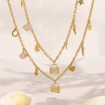18K Gold Zircon Padlock Love Four-Leaf Flower Necklace Bracelet Stainless Steel Personalized Set