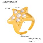color: A913-Gold Five-pointed Star Zircon Ring / size: US 7