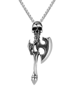 Axe Skull Personality Cross Necklace Stainless Steel Retro Pendant Ornaments