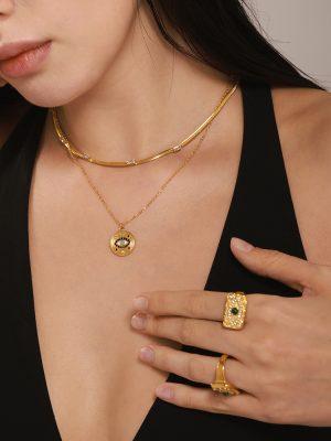 Devil's Eye Zircon Necklace Ring Stainless Steel 18K Electroplating Color Retention Ornament