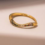 Fine Circle Color Plated 18K Real Gold Zircon Row Diamond Ring Twin Index Finger Ring Stainless Steel Ladies Ring Ornament