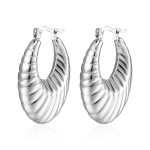 color: Stripes Oval Hollow Earrings Steel Color MS-010