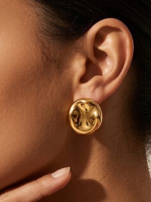 Simple and Irregular Concave-Convex Hammered Pleated Glossy Disc-Shaped Earrings 18K Gold Plating Earrings