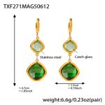color: TXF271-Gold Green Glass Stone Earrings