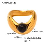 color: A782-Gold Agate Stone Ring / size: US 7