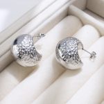 color: Hammered Half Round Hollow Earrings Steel Color MS-227