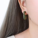 color: F919-Green Czech Stone Gold Earrings