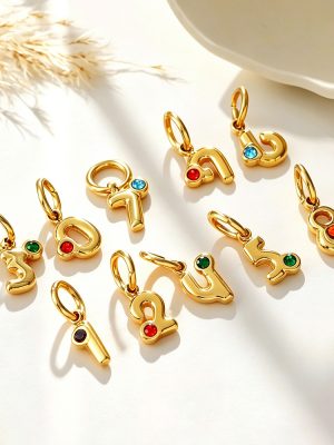 Sweet Cool Colorful Rhinestone round Three-Dimensional Digital Pendant Stainless Steel Plated 18K Gold DIY Accessories
