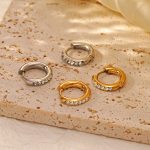 Warehouse round Inlaid Zircon Stainless Steel Ear Clip Women's 18K Simple and Light Luxury Plated Earrings