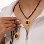 Maillard Retro Elegant and Personalized Tigereye Ornament Geometric Beaded Design Stainless Steel Gold-Plated Necklace