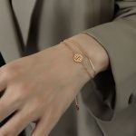 color: E093-Double Layer Small Fu Tag Bracelet Rose Gold 15+5cm
