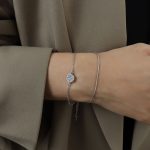 color: E093-Double Layer Small Fu Tag Bracelet Steel Color 15+5cm