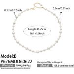 color: P676-B Style Shell Pearl Transparent Bead Gold Necklace -41+5cm
