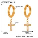 color: Q027-Gold Cross Zircon Earrings