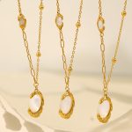 Elegance Retro Pendant Necklace Stainless Steel Plated 18K Metal Pleated Pattern Simple Clavicle Chain