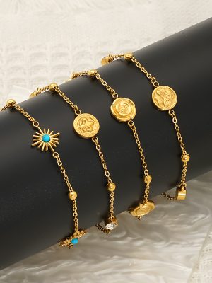 Stainless Steel 18K Gold Plating SUNFLOWER Turquoise Zircon Bracelet Female Advanced Simple Jewelry