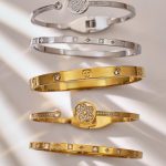 Stainless Steel Flower Full Diamond Buckle Bracelet Simple Ring Zircon Bracelet Combination
