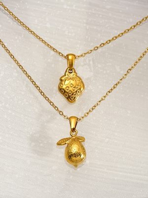 Stainless Steel 18K Gold Fruit Strawberry Cherry Necklace Female Premium All-Match Jewelry