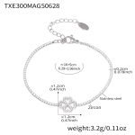 color: TXE300-5A Zircon Heart Four-petal Flower Full Pave Steel Color Bracelet 16+5cm