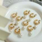 Baroque Imitation Pearl C- Shaped Stud Earrings Personalized Earrings Jewelry for Girls Non-Fading Stainless Steel Earrings