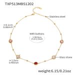 color: TXP513-Mixed Red Glass Stone Gold Necklace 42+5cm