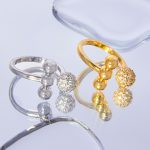 Full Diamond Ball Shape Design Ring Personality Geometry Joint Row round Beads Copper Material Open Food