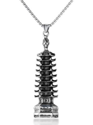 Ornament Stainless Steel Pagoda Pendant Personality Punk Retro Trendy Men's Hexagonal Nine-Layer Necklace