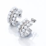 color: Two Row Pearl One Row of Stones Earrings Steel Color