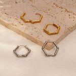 Geometric Hexagonal Bamboo Stainless Steel Earrings Women's Simple Elegant 18K Earrings