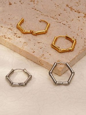 Geometric Hexagonal Bamboo Stainless Steel Earrings Women's Simple Elegant 18K Earrings