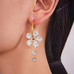 Flash Zircon Five Petal Flower Tassel Earrings Gorgeous Exquisite Stainless Steel Earrings 18K Gold Plating