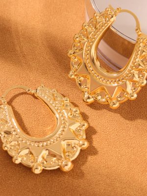 Exaggerated and Personalized Gear Texture Earrings Stainless Steel 18K Gold Ear Clips Earrings Girls Color Retention Ornament