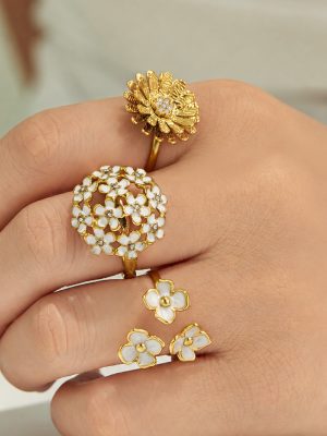 New Stainless Steel Oil Dripping Snow Daisy Ring Light Luxury High-Grade Plant Flower Jewelry