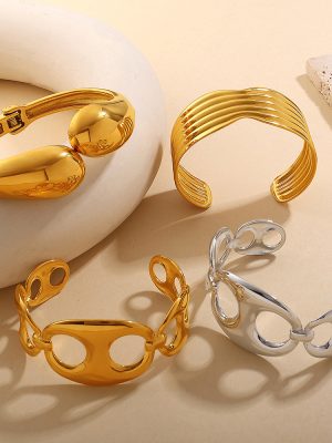 Retro Creative Irregular Open-Ended Bracelet Stainless Steel Plated 18K Gold Light Luxury Design Ornament