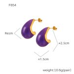 color: F854-Purple Resin Gold Stud Earrings