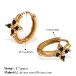 color: EH1098BKG Black Rhinestone Gold Hoop Earrings