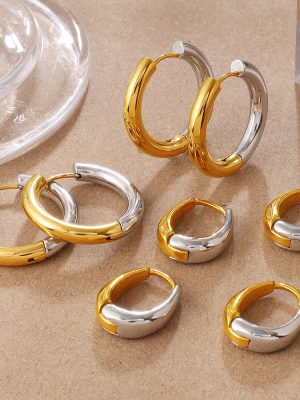 Daily Simple Gold Ear Ring Stainless Steel Gold Steel All-Match Geometric Earrings Jewelry Women