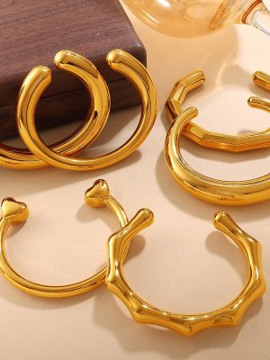 Exaggerated Heavy Industry Love Glossy Bracelet Stainless Steel 18K Gold Plating C- Shaped Opening Ornament Women