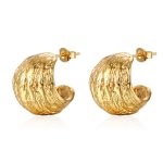 INS Advanced Walnut Stainless Steel Earrings Light Luxury Plated 18K Semicircle Hollow Women's