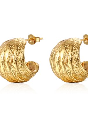 INS Advanced Walnut Stainless Steel Earrings Light Luxury Plated 18K Semicircle Hollow Women's