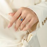 color: A417-Pea Green Rectangle Open Ring / size: US 7
