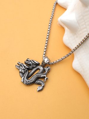 Ornament Stainless Steel Double Dragon Dragon Pendant Personality Punk Vintage Men's Trendy Necklace