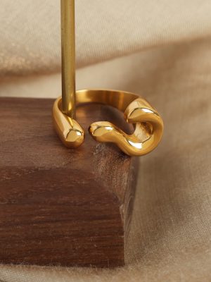 New Design Simple and Irregular Stainless Steel Gold-Plated Three-Dimensional Question Mark Open Ring Ornament Women