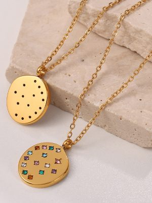 New Personality Minimalist Elegant All-Match Sweater Chain Crystal Zircon round Brand Pendant Necklace for Women