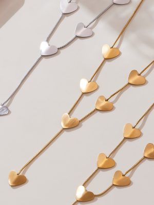 Elegant Long Y-Shaped Heart Tassel Twin Clavicle Chain Plated 18K Real Gold Commuter Essential Necklace