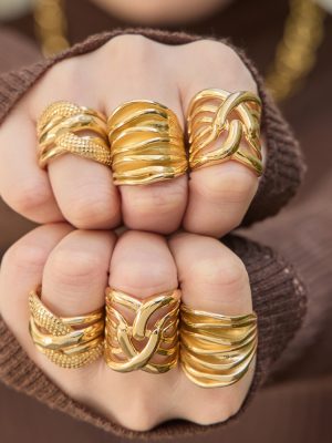 Stainless Steel Multi-Layer Hollow Eye-Catching Ring Female 18K Real Gold Color Retaining Design Light Luxury Cell Phone Finger Ring